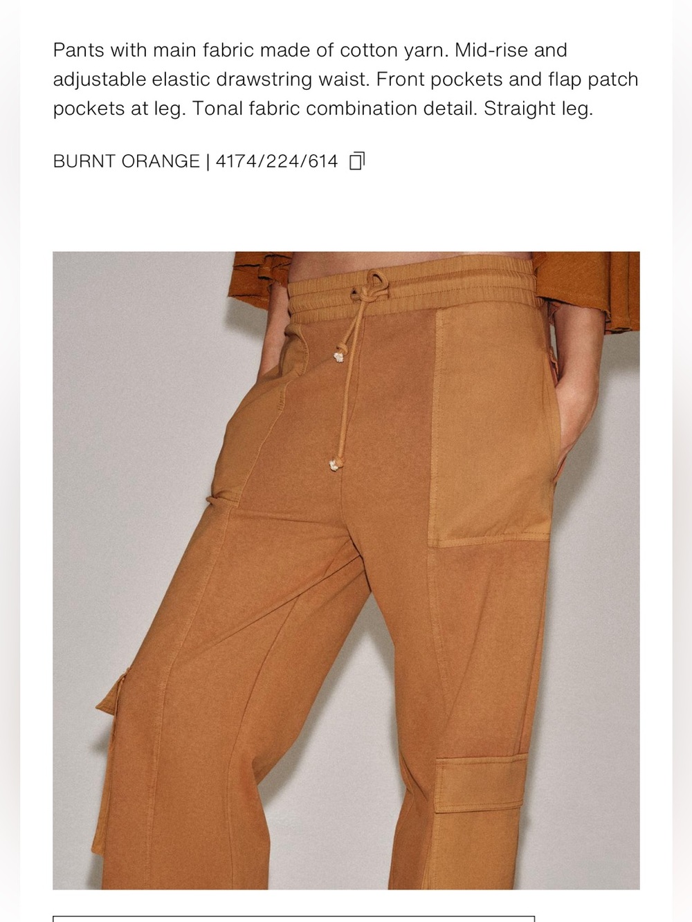 Zara Washed-Effect Cargo Pants Burnt Orange Size Small - Picture 10 of 11